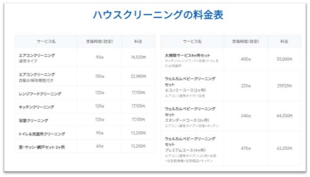 カジタクの料金表